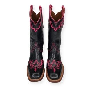 Lucchese Horseman Black Buffalo Reporter Tracing Boots Black and Hot Pink Size 6